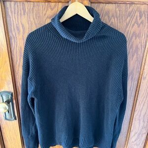 JCrew Ribbed Knit Cotton Cashmere Roll Neck Sweater Top Black Long EUC SZ Sm